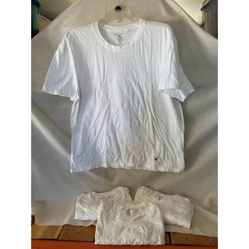 Lot of 4 Nautica Men White Crew Neck Undershirt T-Shirts
